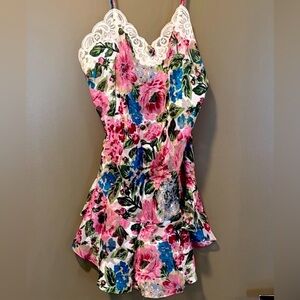 Vintage 1990s Victoria's Secret Multicolor Floral Lace Slip Excellent